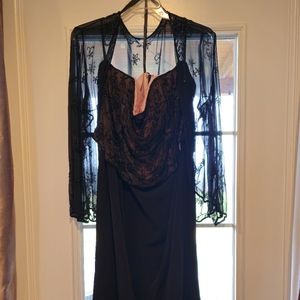 Black Elegant Formal Strapless Dress with Sheer Beaded Jacket